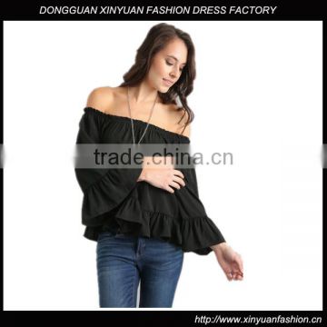 Custom 100 Polyester Sexy Off Shoulder Ladies Tops Latest Design,Wholesale Ruffle Sleeve Fashion Blouse & Tops For Ladies