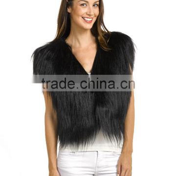 SJ237-01 China Wholesale Manufacturer Long Hair Goat Vest in Black