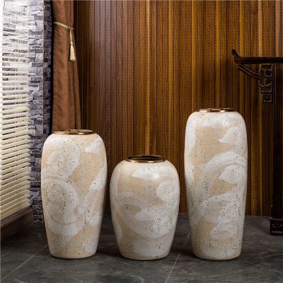 Modern Simple Style Large Yellow Gild Hand Paint Jingdezhen Ceramic Floor Vase For Living Room