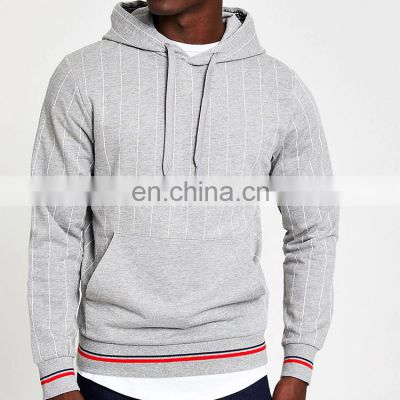 Hot sale plain hoodies with pocket striated high quality custom fit mans hoodies