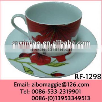 2016 Popular Beautiful Flower Design Promotion Porcelain Coffee Cup and Saucer for Coffee Set