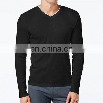 2022 V-neck Black Men's Long Sleeve T-Shirt 100% Cotton Relax Fitted Custom Screen Printing Shirts