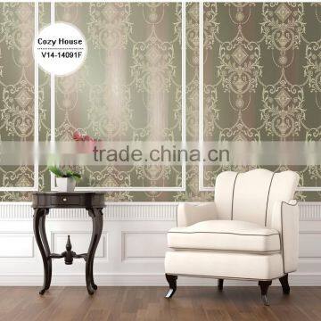 discontinued embossed golden wallpaper, bright color trendy wide stripe wall covering for kitchen , deco wall paper supplier