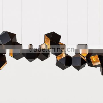 Modern Chandelier Long Geometric Metallic Shapes 14 Lights Flash of Heavy Chandelier Lighting for Warehouse