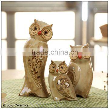 Handmade Decor Home Three Sizes in One Set Ceramic Owl