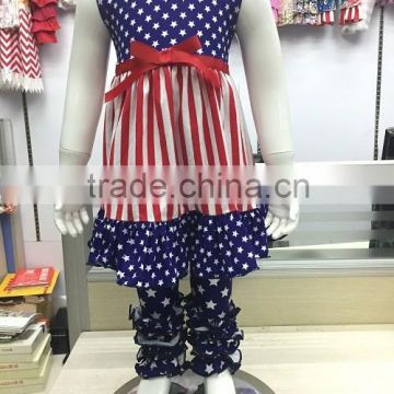 2016 Wholesale China baby outfit American Flag 4th July girls children clothes set giggle moon remake boutique outfits