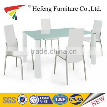 2016 morden glass top 4 seaters dining tables with pvc chairs