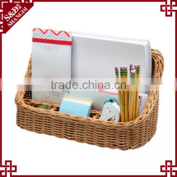 Chic dividers design rattan handcraft office storage basket pen holder