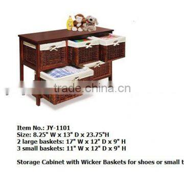Cherry wooden storage with wicker baskets sales