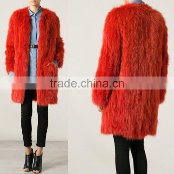 YR291 New Arrival 2015 Bright Red Women Knit Fox Fur Coat