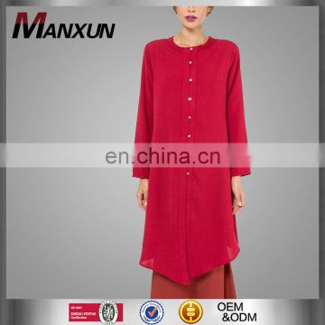 Top quality custome red women long coat muslim chiffon nice tunics