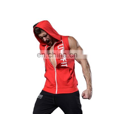 Fitness sports training vest men's autumn and winter new running casual hooded vest sleeveless sweater
