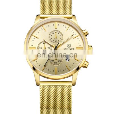 Megir Men Watch Luxury Branded Waterproof Military Sport Watches Stainless Steel Gold Men Wristwatch Megir 2011