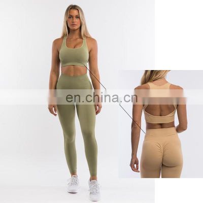 Plus Size Seamless Gymwear Yoga Set Sexy Back Hollow Out Bra Match Scrunch Butt Leggings 2 Piece Fitness Gym Clothes For Women