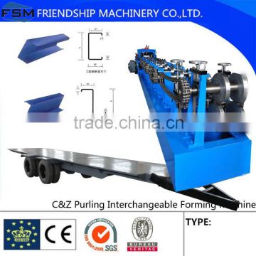 Travelling to Construction Site , C and Z Purline Roll Forming Machine, With Travelling Car