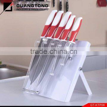 6 pcs color double injection soft touch handle kitchen knife set with acrylic block
