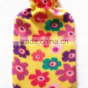 large hot water bag with fleece cover orange colourful six side flowers