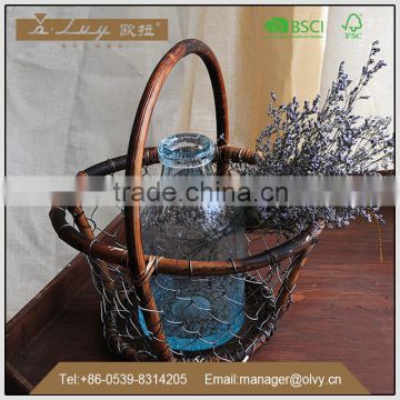 round metal baskets with hnadle and light bule glass