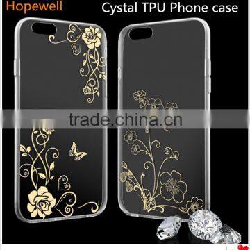 2016 Hot Model Transparent TPU cell phone case for iphone 6 gold plate case