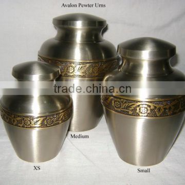 Large - Medium - Small - 3 sizes burial urns for humans With Engraving Pewter Finish