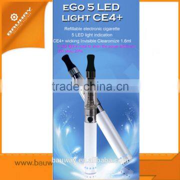 Bauway refillable ehookah pen rechargeable battery with 5 LED indicators to show power,ego starter kit