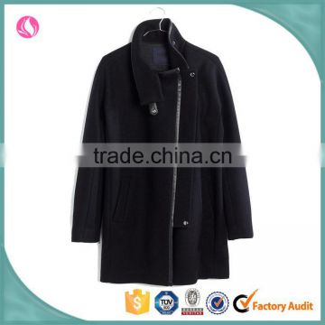 wholan new classic black wool zip up coat for ladies wholesale 2016