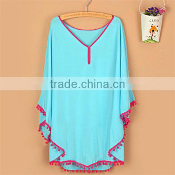 Walson 2016 New Style Summer Plus Size Tassel Beach Cover Up V Neck Casual Dress