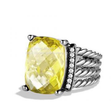 Women Jewelry DY Sterling 925 Silver 16x12mm Lemon Citrine  Wheaton Ring