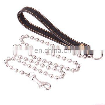 Factory direct 10mm large pet dog leash leather stainless steel chain leash