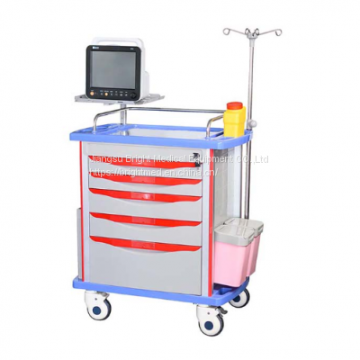 High Quality Movable Hospital Medical ABS Plastic Trolley Emergency Crash Cart For Sale