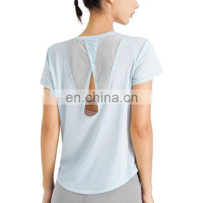 Custom Logo Quick Dry Mesh Sports Gym Shirt Breathable Casual Short Sleeve Top Women Fitness Running Wear Yoga T-shirt
