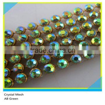 Iron on Diamond Rhinestone Aluminum Mesh Gold Base AB Green Crystal Mesh