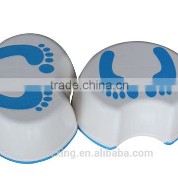 Plastic foot stool with white ground and blue pattern