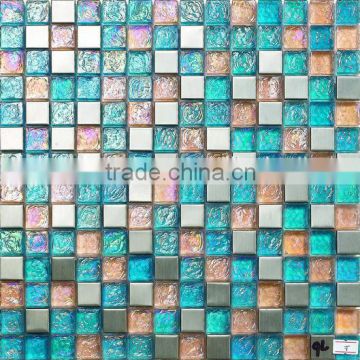 Cheap professional mixed color metal and glass mosaic tile