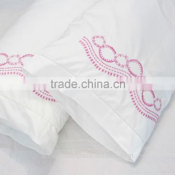 Flowers Embroidered Cotton Hemstitched Pillowcases