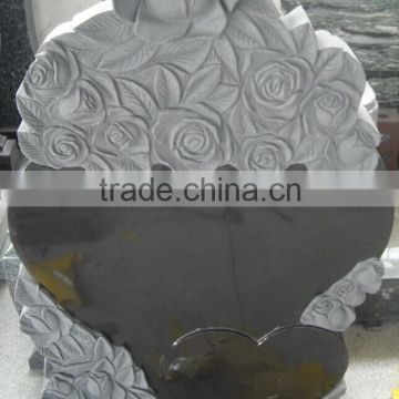 European style shanxi black granite flower carving tombstone headstone