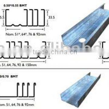 Metal stud and track for drywall partitions