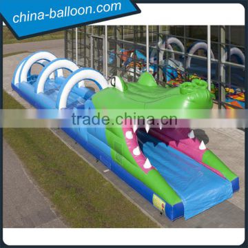 Longest inflatable water slide /lovely crocodile park/inflatable crocodile belly tunnel for outdoor game