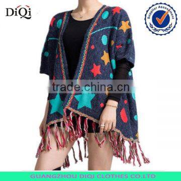 Star Jacquard Women Cardigan Sweater Vintage Half Sleeve Cloak