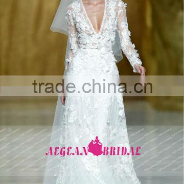 R13616 2013 Barcelona summer long sleeves lace beach very sexy wedding dresses