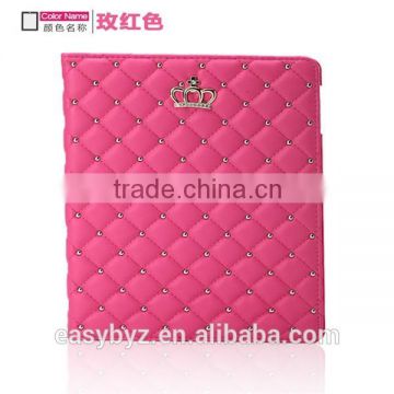 for ipad 4/air/air 2/mini/mini 2 Quilted crown shape case, with a sleep function leather shell, for ipad case