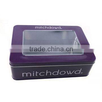 rectangular tin box hinged silver window Made in China