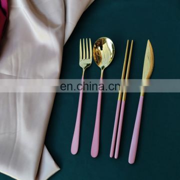 Amazon hot sale European 304 stainless steel western knife and fork spoon tableware set