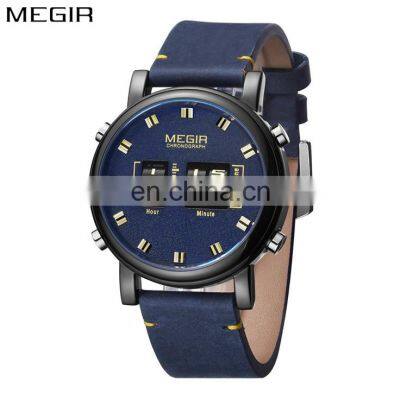 MEGIR 2137 Men Luxury Leather Bands Wristwatches Rolleer Dial Day Time Showed Quartz Watch Boys