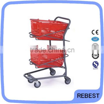 Zinc plate two baskets shopping trolley