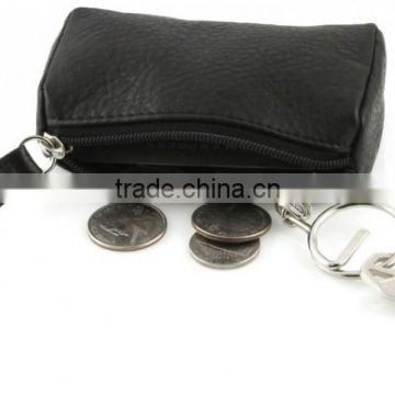 Small coin purses leather zipped coin purse with key ring for men