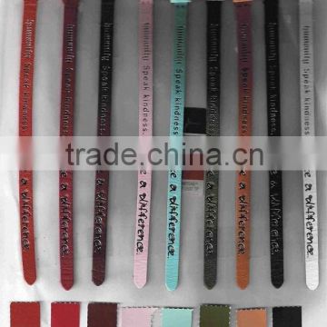 Custom Made Genuine Leather Wristbands with Hot Press English Texts