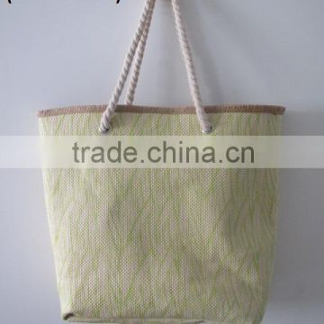 light green striped patten printing paper straw beach bag