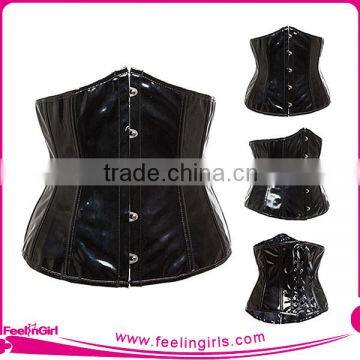 Fancy Black Shinny Extreme Plain Sexy Underbust Corset