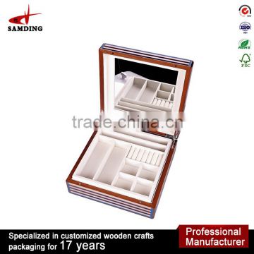 lining velvet box luxury woods jewelry pill box with mirror gift boxes